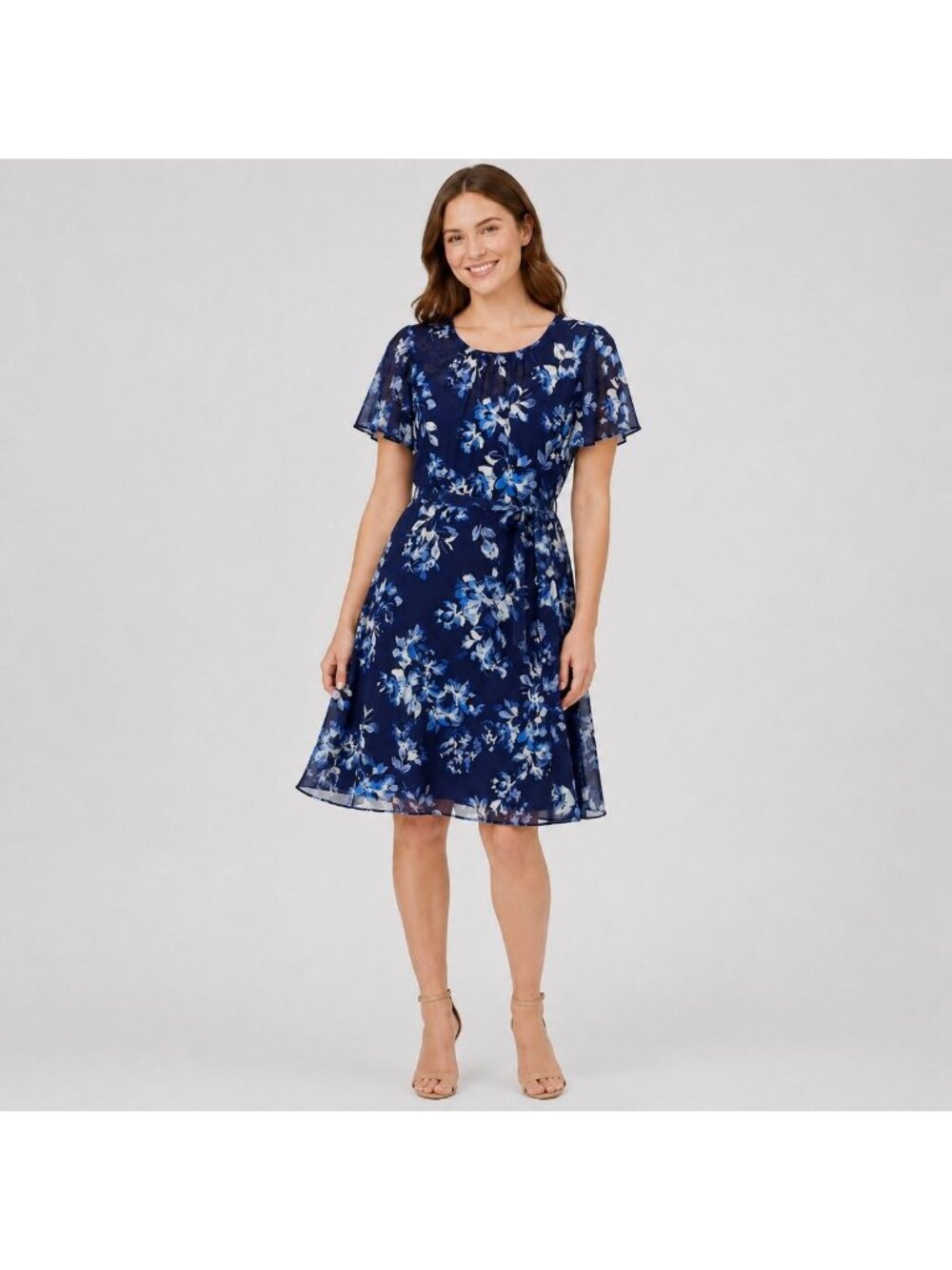 Jessica Howard Women Floral Belted Knee Length Dress Size 10P